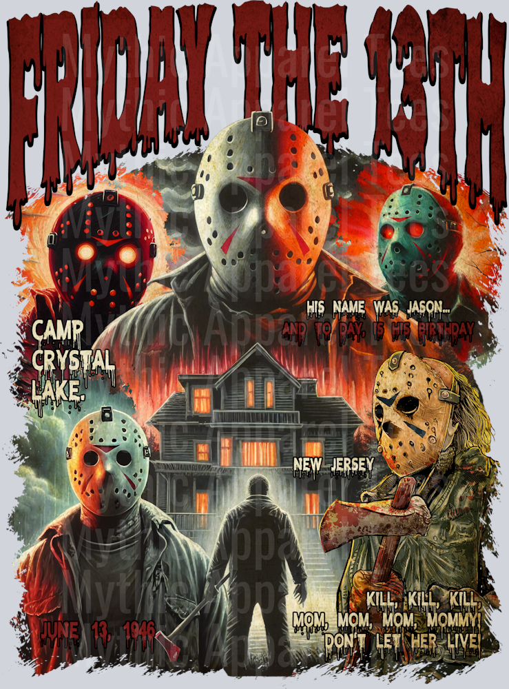 Jason Voorhees Friday the 13th in multiple movie scenes Halloween DTF Horror Movie Transfers