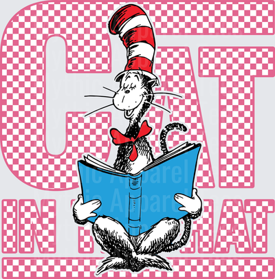 DR Seuss Cat in the Hat Reading Book Pink Checkered Letters