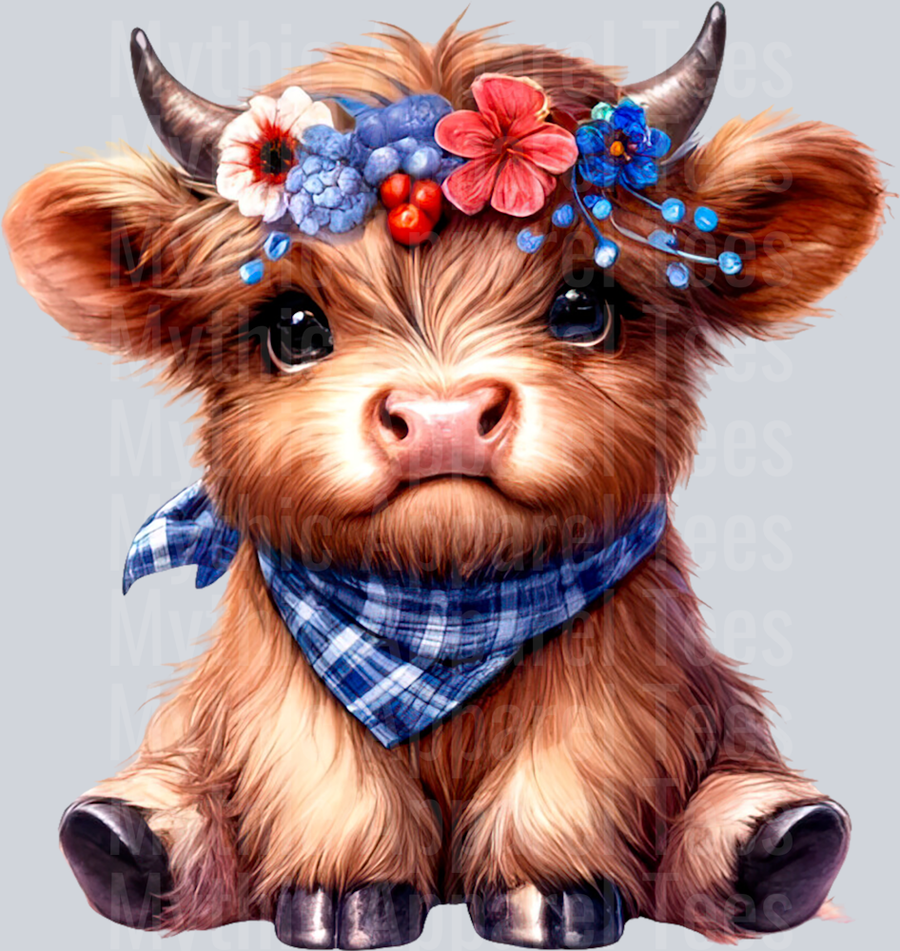 Watercolor Patriotic Highland Cow 8 DTF Patriotic Highland Cow Transfers