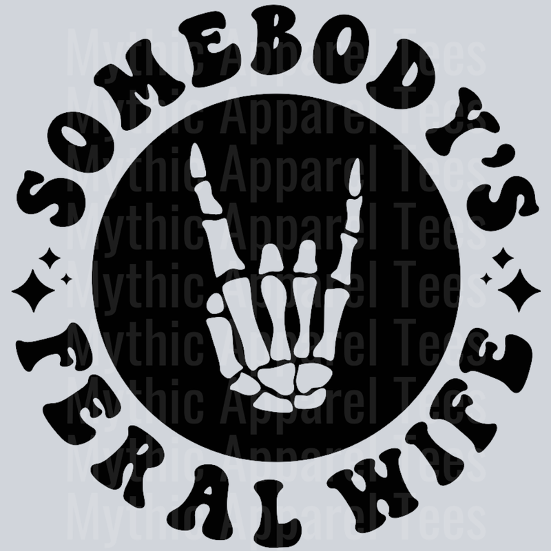 Somebodys Feral Wife Pocket Design Wavey Retro Style Funny Shirt Design