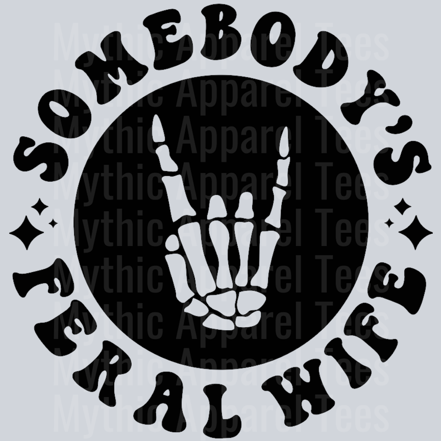 Somebodys Feral Wife Pocket Design Wavey Retro Style Funny Shirt Design
