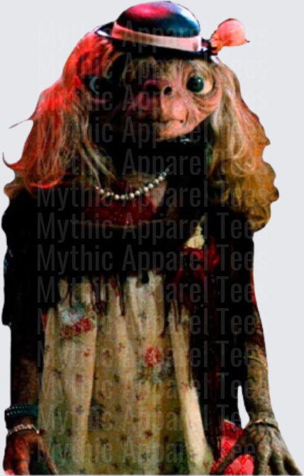 E.T. Extra-Terrestrial Dressed Up in Floral Dress Pearl Necklace and Mini Hat Disguise