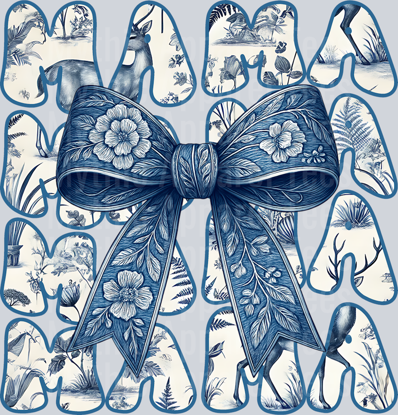 Mama Tan and blue bow DTF MOM Transfers