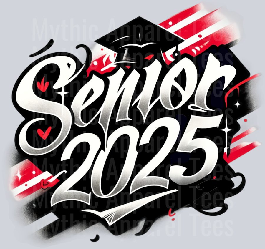 0022 Senior 2025 Airbrushed Red and Black DTF 2025 Senior Graduation Transfers