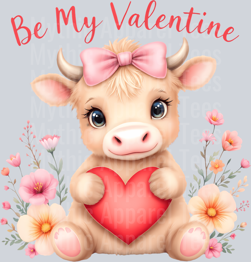 197 Coquette Bow Be My Valentine Highland Cow Hearts And Flowers Long Sleeve T-Shirt