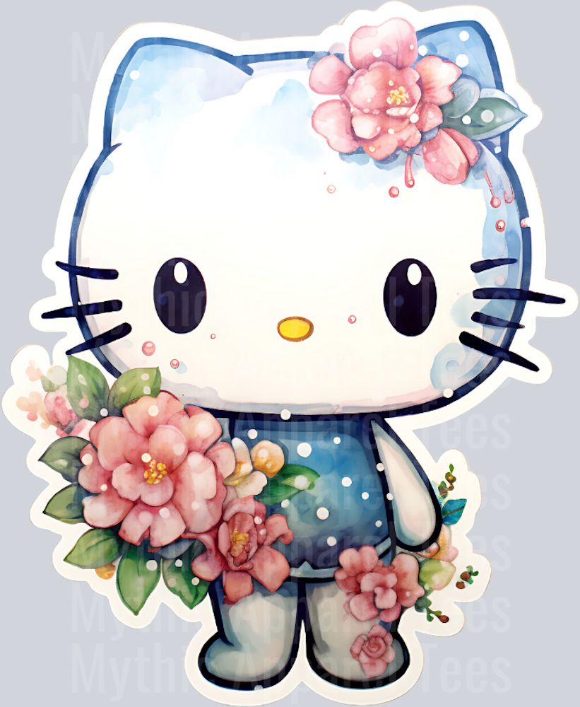 Floral and blue shirt HK Hello Kitty Flowers
