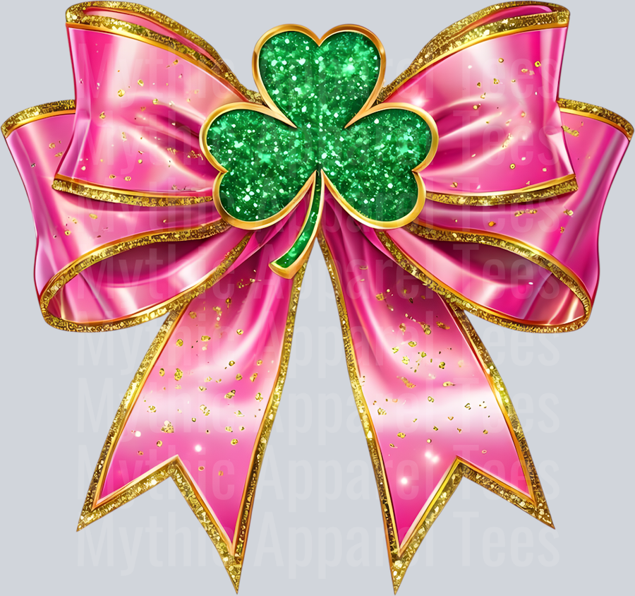 Bow Pink Bow with Green Shamrock St Patrick's Day