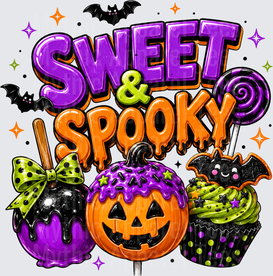 Halloween Sweet & Spooky Candy Apple Jack-O-Lantern Cake Pop and Bat Cupcake with Purple Orange Bats and Lollipop