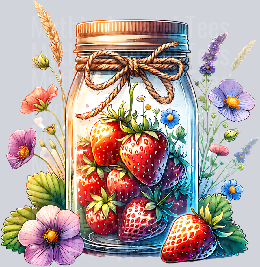 MASON JAR WITH STRAWBERRIES CLIPART PNG