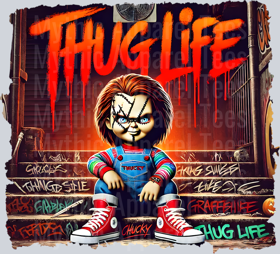 Chucky Doll RED DRIPPING BLOOD on stairs Horror Movie DTF Thug Life Transfers
