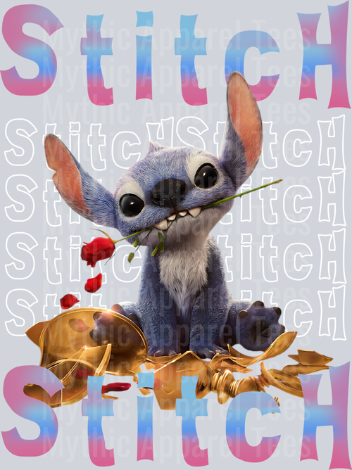 Stitch with rose funny cute DTF Lilo and Stitch Transfers