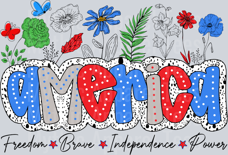 America Freedom Brave Independence Power Red White and Blue Patriotic DTF 4th of July Transfers