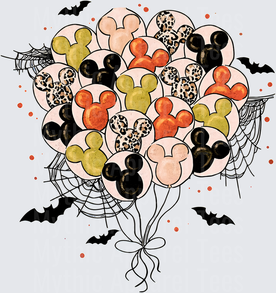 Mickey Mouse Halloween Balloon Bouquet with Leopard Print Bats and Spiderwebs