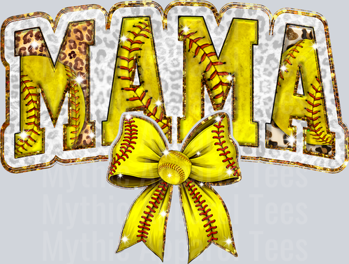 Softball mama with softball yellow and red stitches cute DTF Sports Transfers