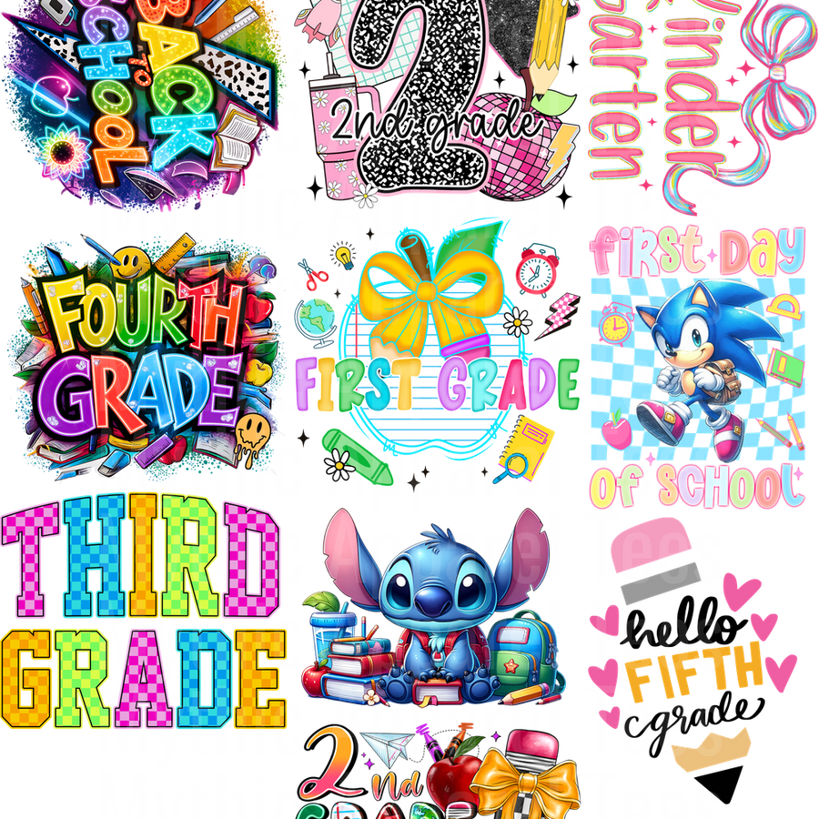 BACK TO SCHOOL GANG SHEET 10 KIDS SIZE IMAGES
