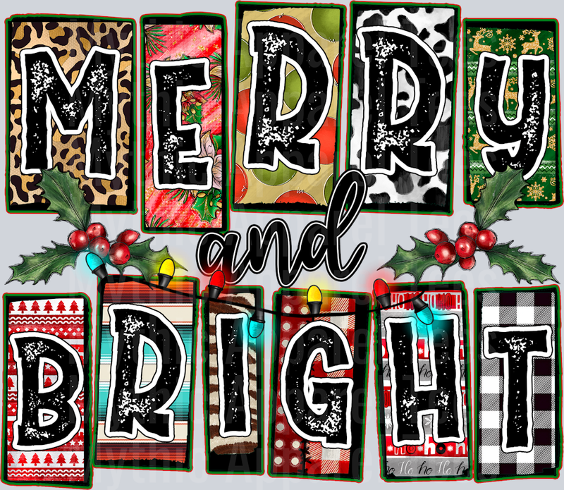 Merry And Bright DTF Christmas Trasnfers