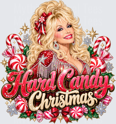 Dolly Parton Hard Candy Christmas Glitter Holiday Design with Candy Canes Peppermints and Holly