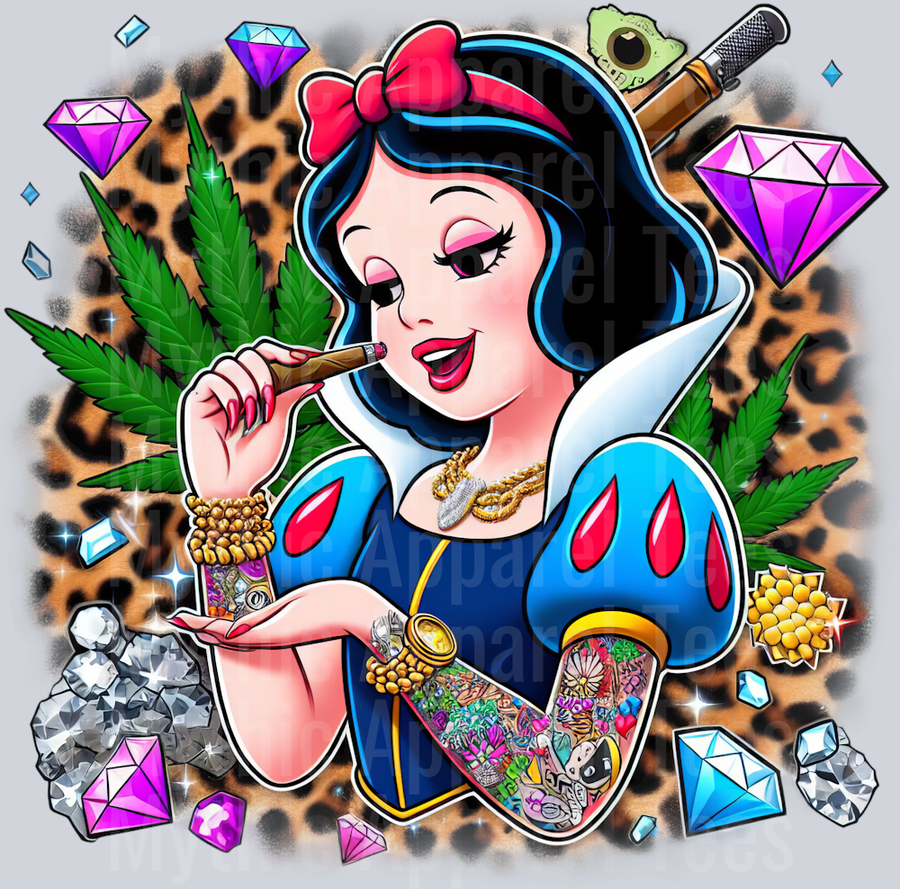 Snow White Tattoos Cheeta Print Jewels Smoking Weed DTF Weed Transfers