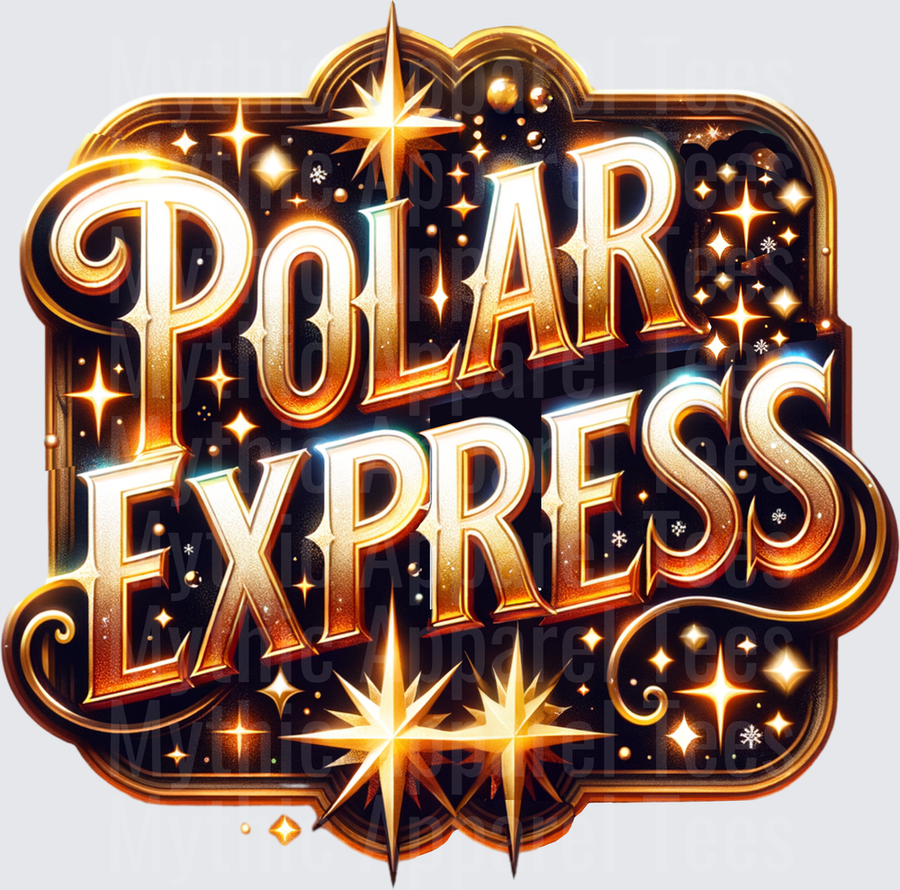 Polar Express Gold Glitter Star Burst Glam Typography Holiday Design