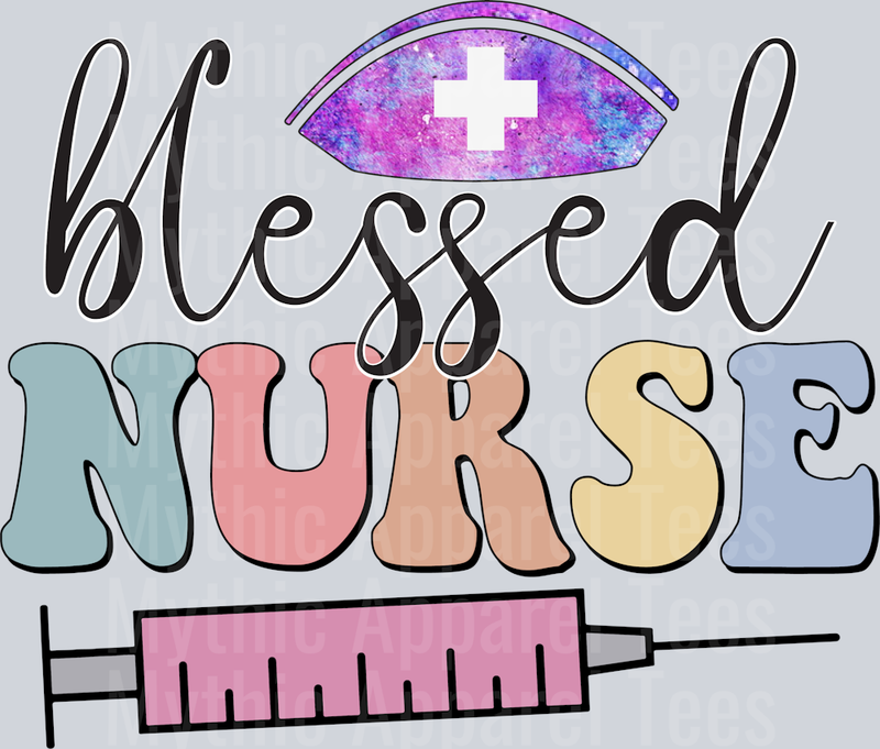 Blessed Nurse purple hat script font bold letters DTF Nurse Transfers