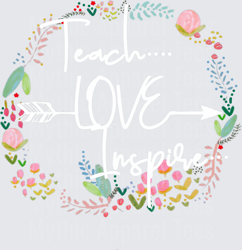 Teach Love Inspire Watercolor Floral Wreath with Arrows and Script Lettering