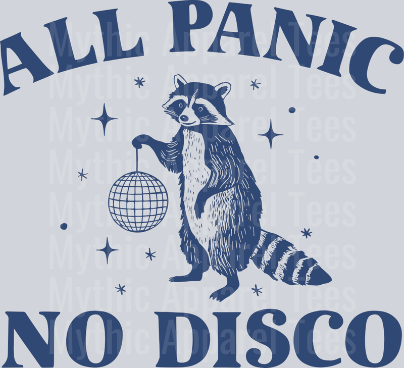 All Panic No Disco Raccoon with Disco ball Navy Blue DTF Raccoon Transfers
