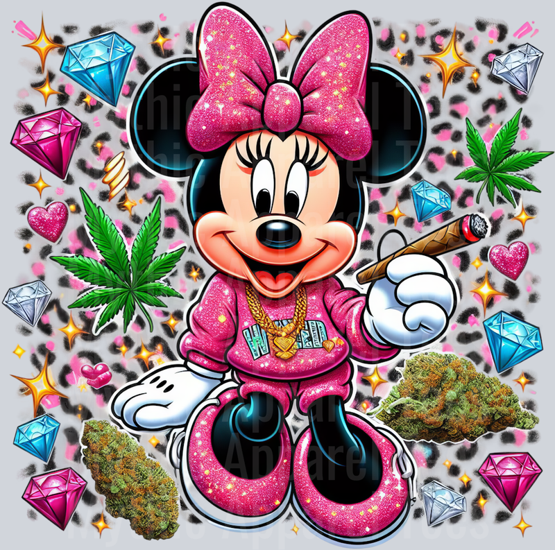 Minnie Mouse 6 Jewels Smoking Weed DTF Weed Transfers