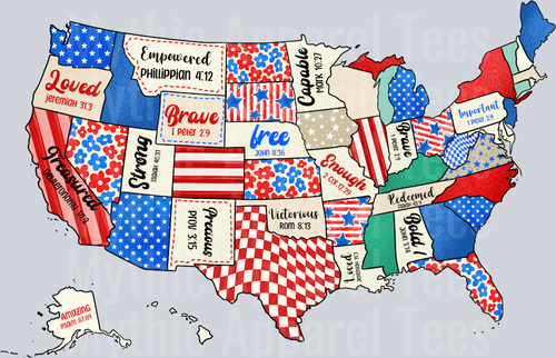 Retro American Map Red White and Blue Patriotic DTF 4th of July Transfers
