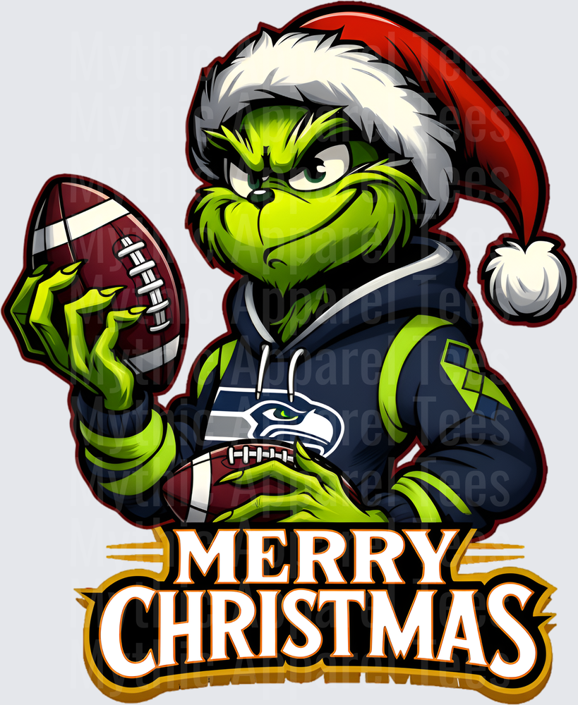 Grinch Santa Hat Seattle Seahawks Football Merry Christmas