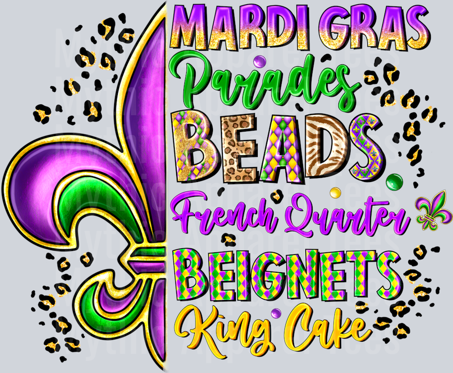 Mardi Gras Parades Beads French Quarter Beignets King Cake