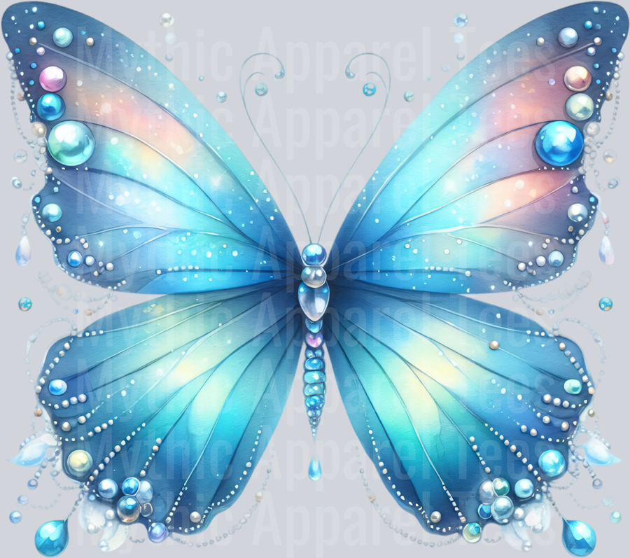 Blue yellow white pearl Watercolor butterfly DTF Butterfly Transfers