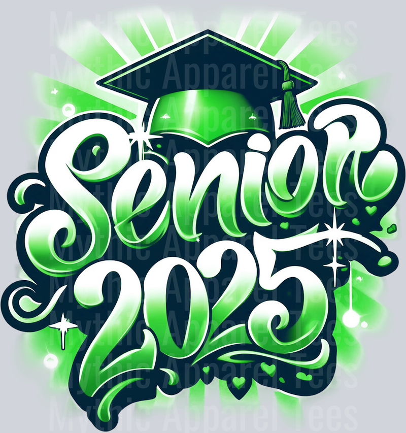 002 Airbrushed Senior 2025 Green DTF 2025 Senior Graduation Transfers