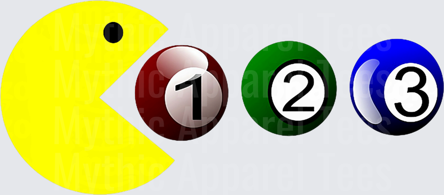 Pac-Man Eating Numbered Billiard Pool Balls 1 2 3