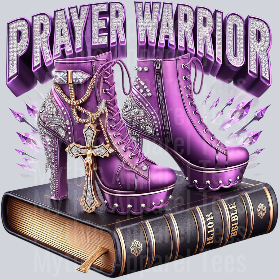 Bling boots on bible 3 Purple Prayer Warrior DTF Religious Transfers