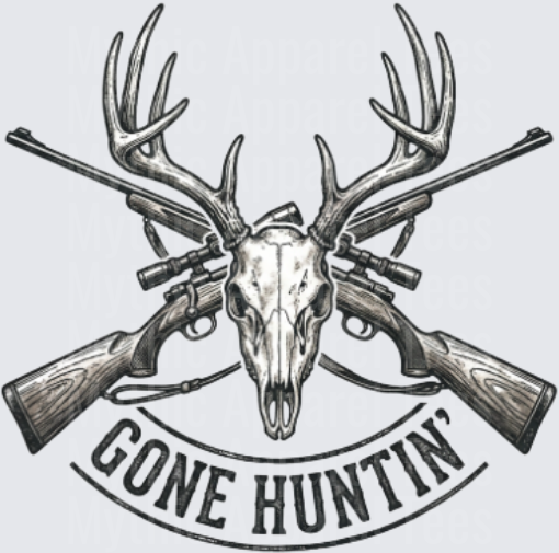 Gone Huntin' Deer Skull Crossed Rifles Hunting Badge
