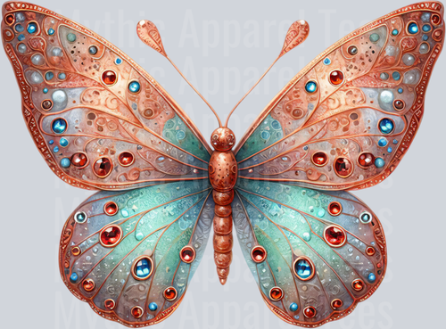 Rose Gold and Blue dots Watercolor butterfly DTF Butterfly Transfers