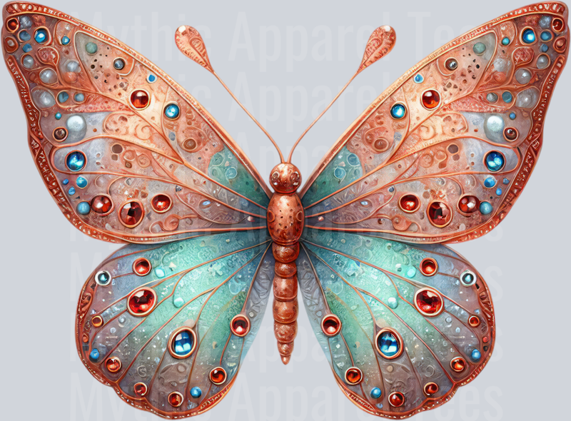 Rose Gold and Blue dots Watercolor butterfly DTF Butterfly Transfers