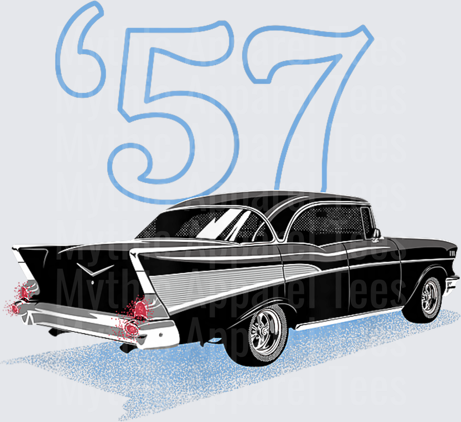 The Back of a Black 1957 Belair 57 56 55 50s T-Shirt