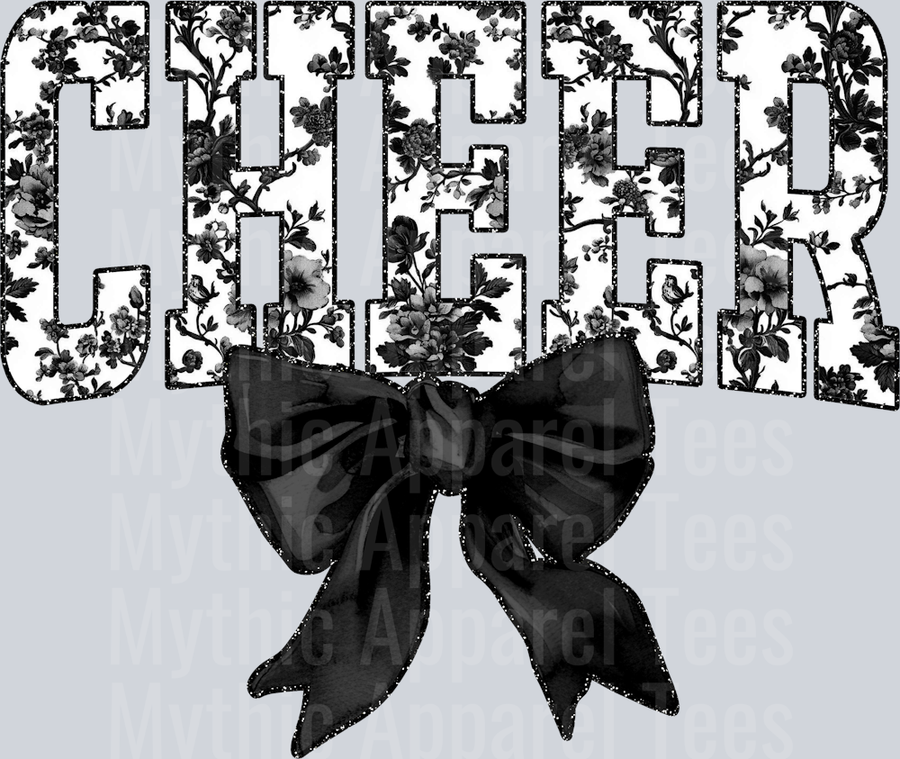 Black Toile Cheer College Font Floral Pattern