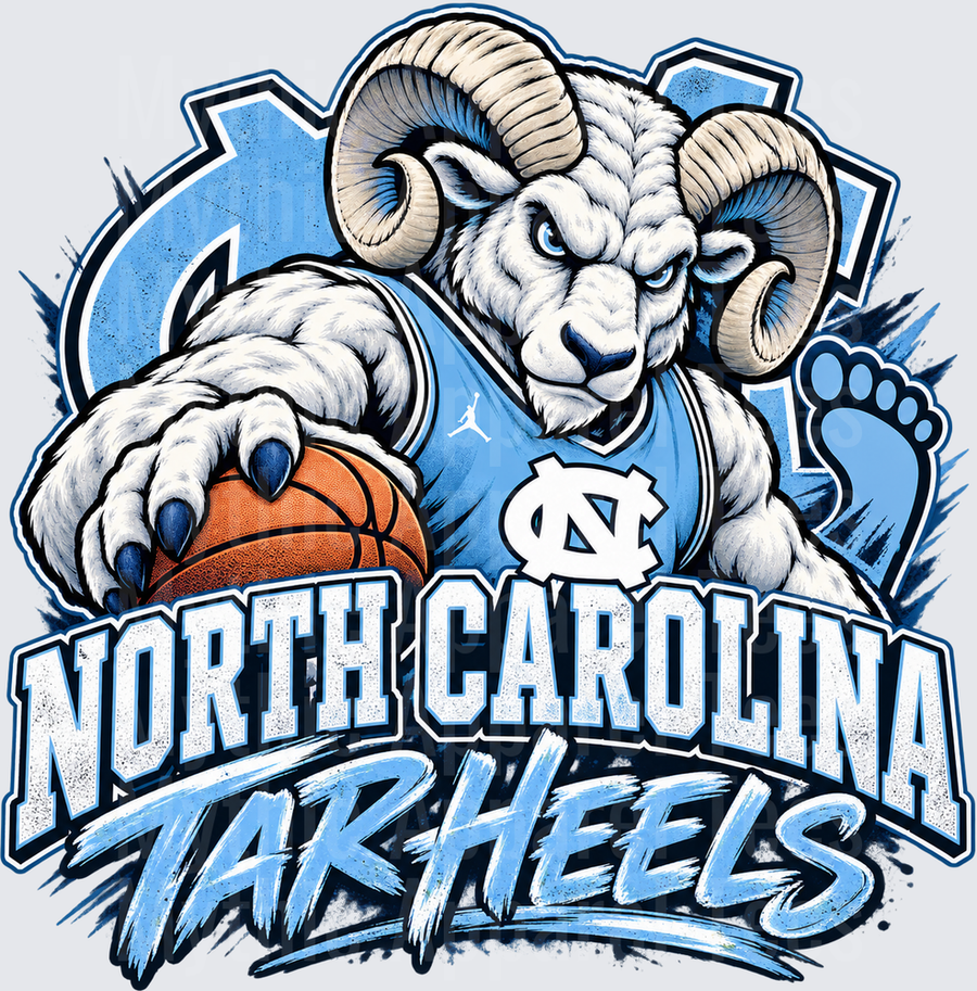 North Carolina Tar Heels Fierce Ram Mascot Gripping Basketball UNC Logo Carolina Blue Graphic