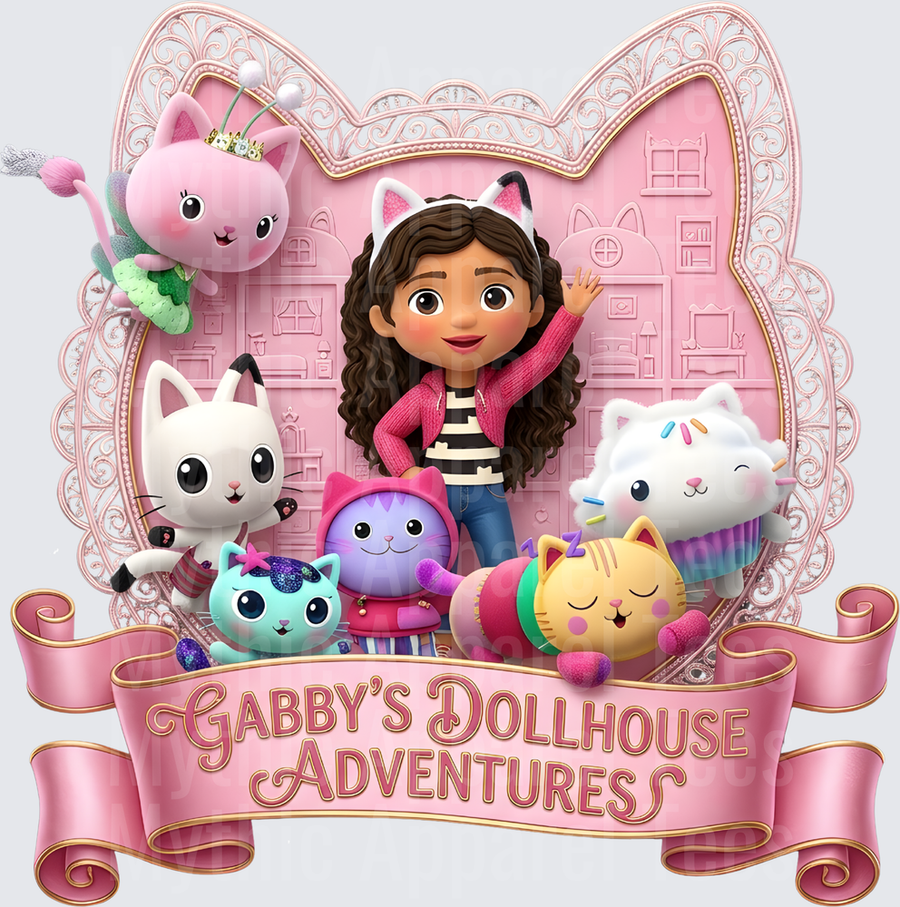 Gabby's Doll House Adventures Cast Pink Banner Frame Design