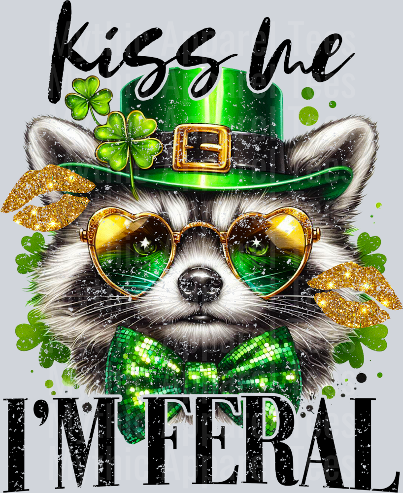 Glitter Kiss Me Im Feral Raccoon St Patrick's Day