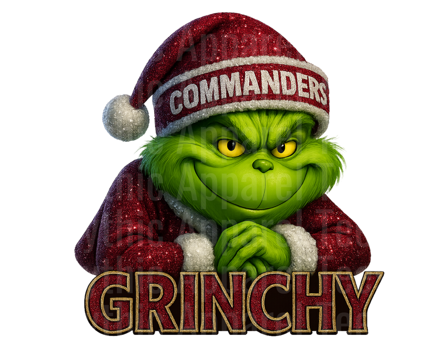 NFL Football Grinch Wearing Commanders Santa Hat Grinchy Christmas Glitter Design