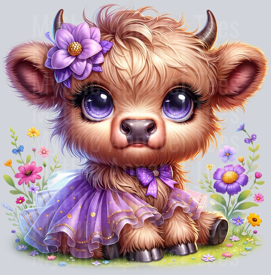 Cute Highland Cow Baby Cape Purple DTF Precious Highland Cow Transfers