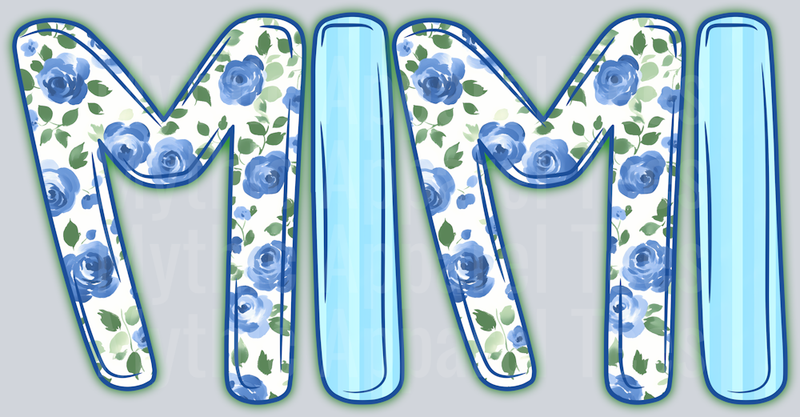 MiMi Light Blue Floral Pattern DTF MiMi Transfers