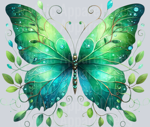 Green Dark Green and Blue Gem Watercolor butterfly DTF Butterfly Transfers