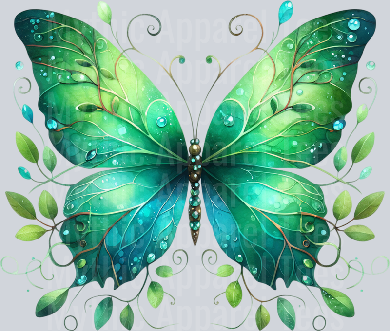 Green Dark Green and Blue Gem Watercolor butterfly DTF Butterfly Transfers