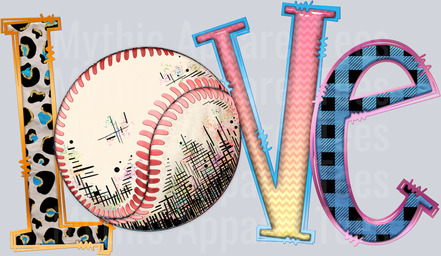 Baseball Love gradient yellow to pink DTF Baseball Transfers