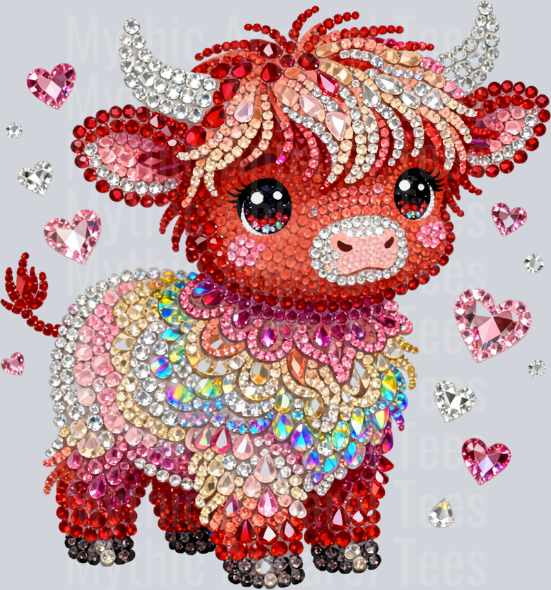 AZ691 Faux Rhinestone Valentines Day Highland Cow