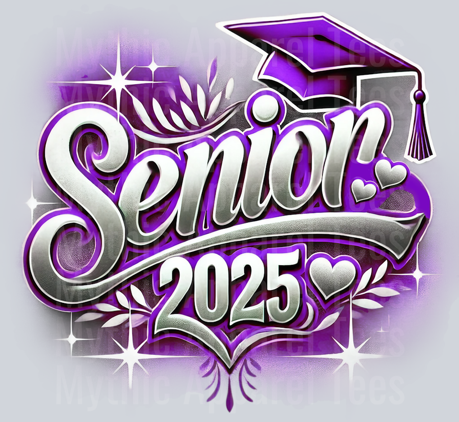 005 Senior 2025 Airbrushed Purple DTF 2025 Senior Graduation Transfers